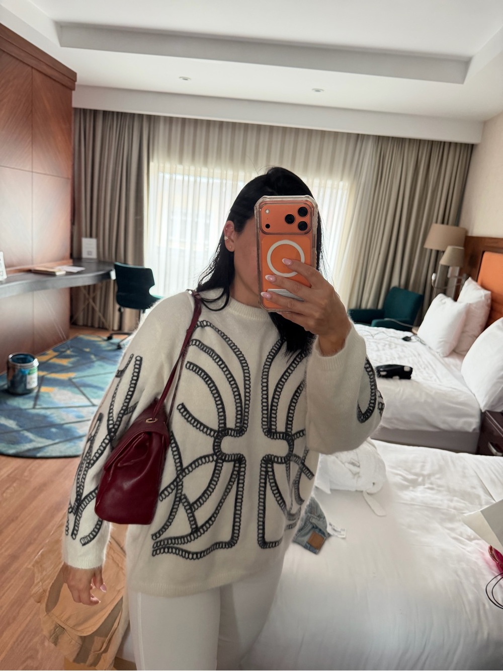 White Cable-Pattern Crewneck Sweater - Women Tops